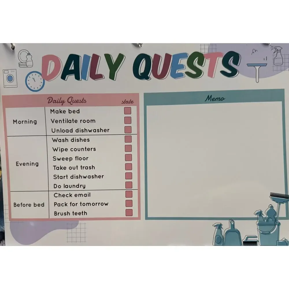ADHD Magnetic Dry Erase Cleaning Planner Checklist NIP